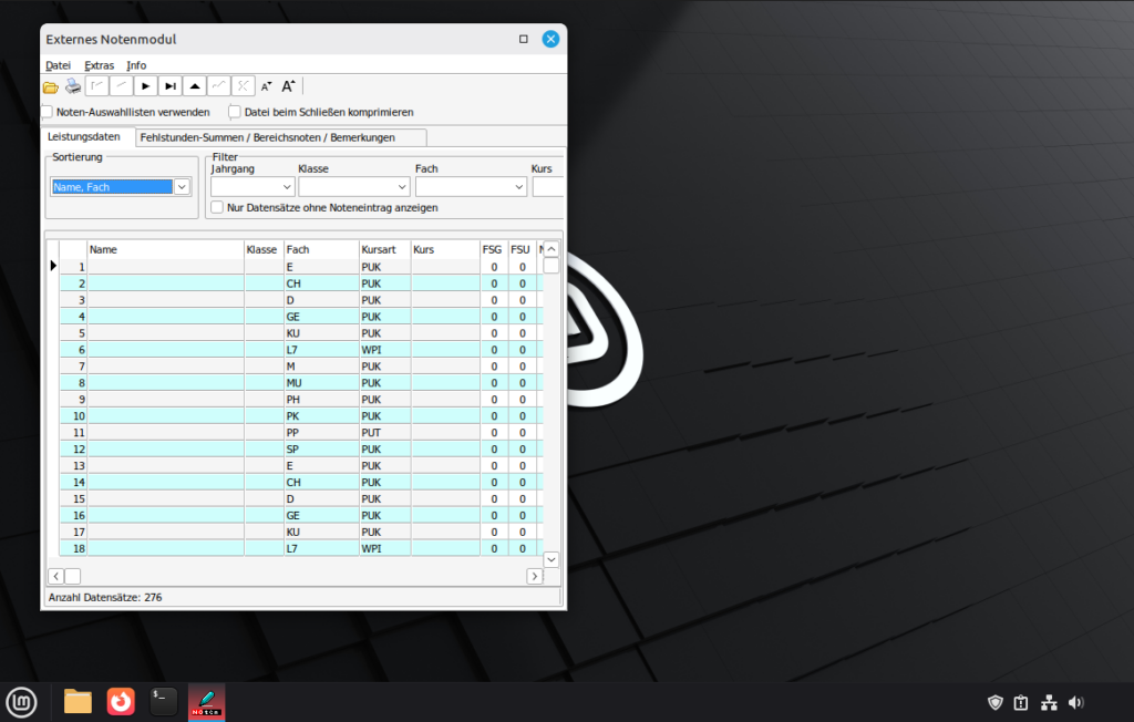 Screenshot of running application
